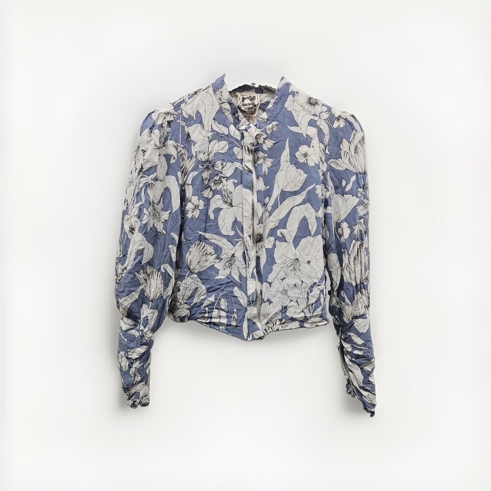 Vintage Y2k Jaase Australia Victorian Jacket Women M Medium Blue Floral Zip